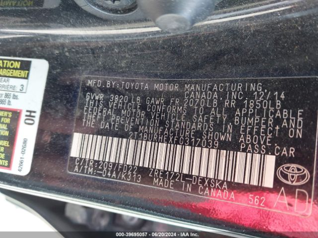 2T1BURHEXFC317039 Toyota Corolla S Plus