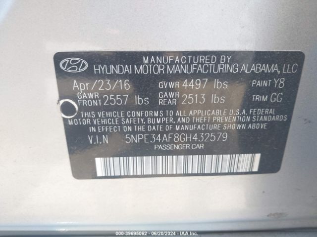5NPE34AF8GH432579 Hyundai Sonata Limited