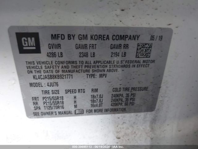 KL4CJASB8KB921771 Buick Encore Fwd Preferred