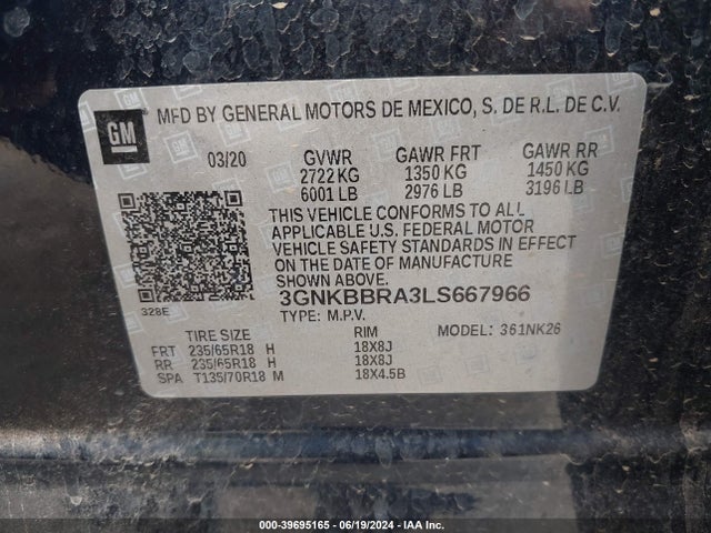 3GNKBBRA3LS667966 Chevrolet Blazer Fwd 1lt