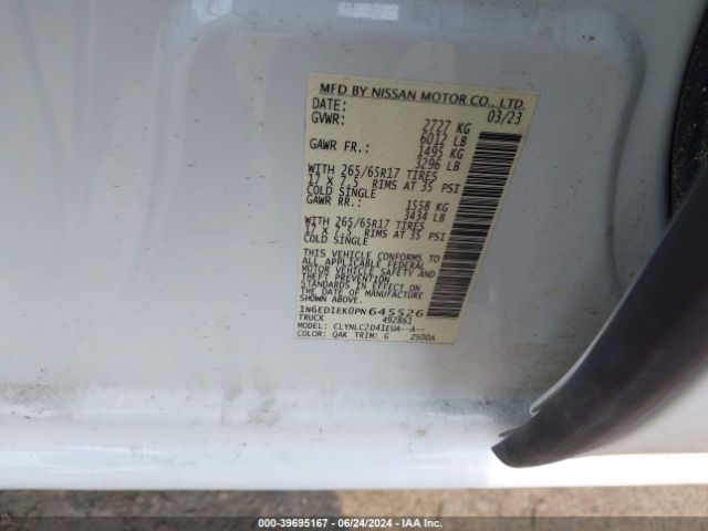 1N6ED1EK0PN645526 Nissan Frontier Sv 4x4