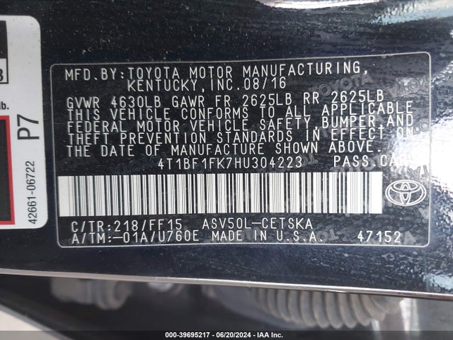 Toyota CAMRY SE 2017 4T1BF1FK7HU304223 Image 9
