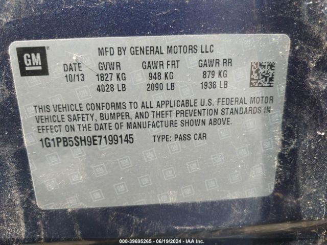 1G1PB5SH9E7199145 Chevrolet Cruze Ls Manual