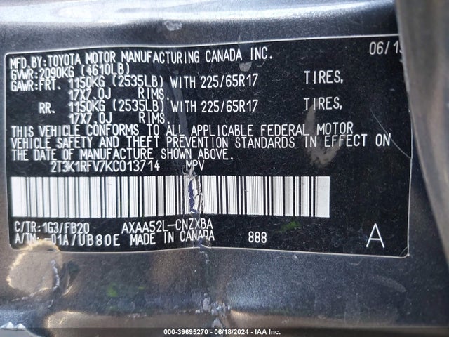 Toyota RAV4 LE 2019 2T3K1RFV7KC013714 Image 9