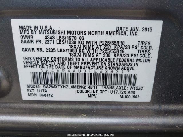 2015 MITSUBISHI OUTLANDER SPORT 4A4AR4AU3FE039317 Photo 8