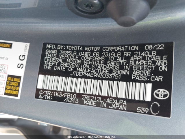 Toyota COROLLA LE 2022 JTDEPMAE9N3033751 Image 9