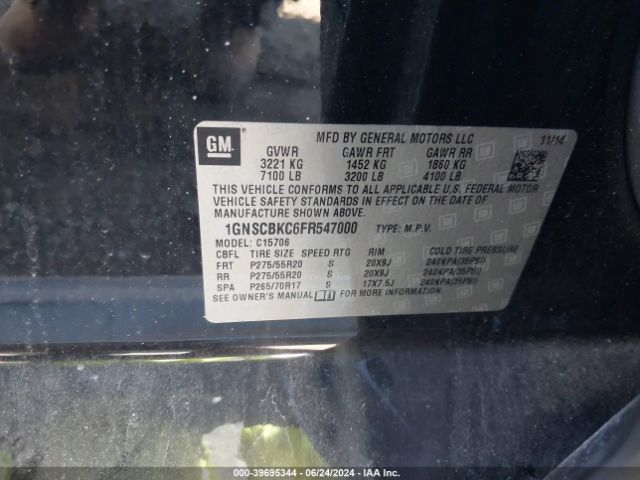 1GNSCBKC6FR547000 Chevrolet Tahoe Lt