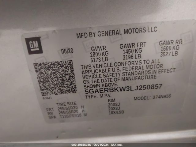 5GAERBKW3LJ250857 Buick Enclave Fwd Essence