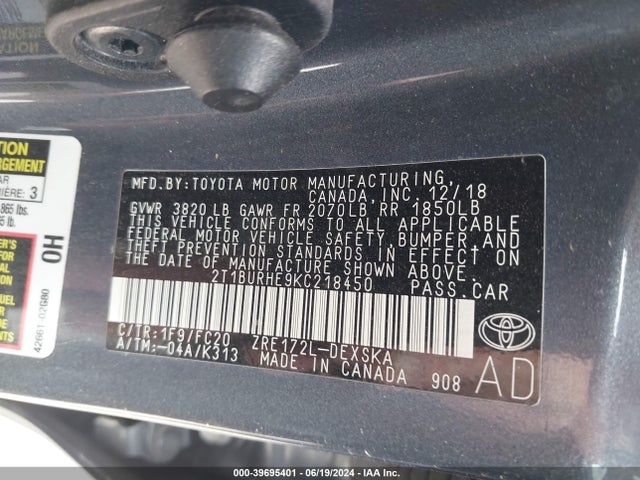 Toyota COROLLA SE 2019 2T1BURHE9KC218450 Image 9