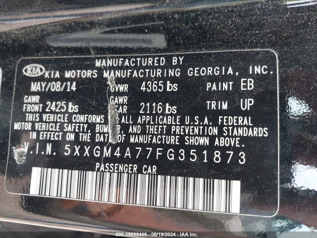 KIA Optima Lx 2015 5XXGM4A77FG351873 Image 9