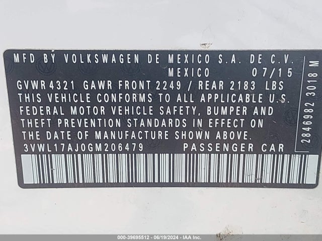 3VWL17AJ0GM206479 Volkswagen Jetta 1.8t Sel