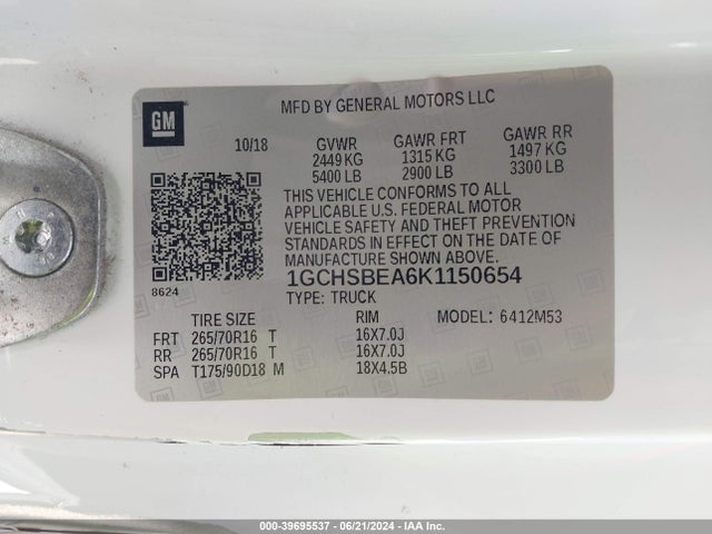 Chevrolet Colorado Wt 2019 1GCHSBEA6K1150654 Image 9