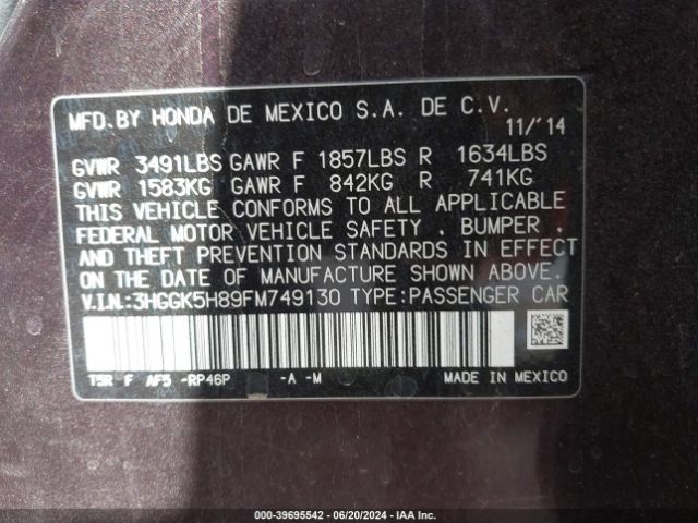3HGGK5H89FM749130 Honda Fit Ex/ex-l