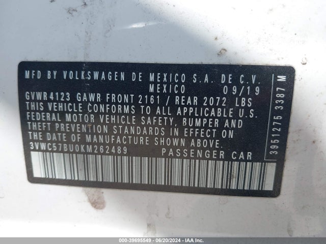 3VWC57BU0KM262489 Volkswagen Jetta 1.4t R-line/1.4t S/1.4t Se