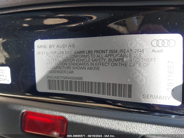 WAUABCF56NA004085 Audi A5 Sportback Premium 40 Tfsi Quattro S Tronic