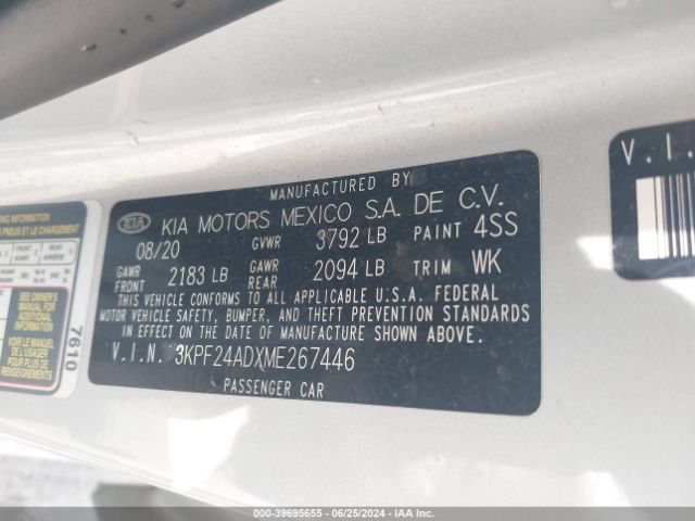 3KPF24ADXME267446 KIA Forte Lxs