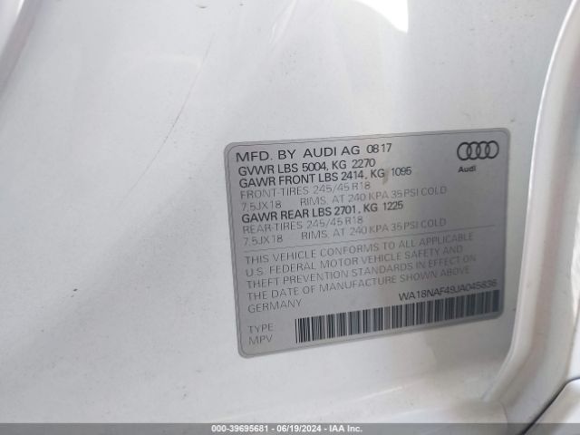 2018 AUDI A4 ALLROAD WA18NAF49JA045836 Photo 8
