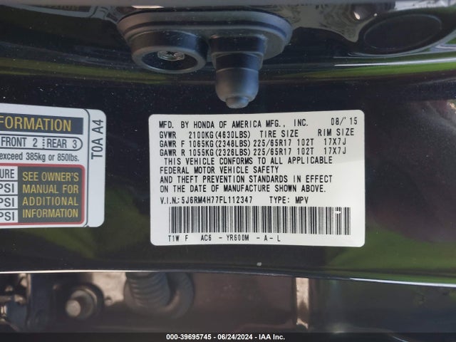 Honda Cr-v Ex-l 2015 5J6RM4H77FL112347 Image 9