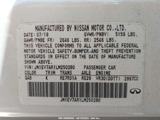 JN1EV7AR1LM250280 Infiniti Q50 Luxe Awd