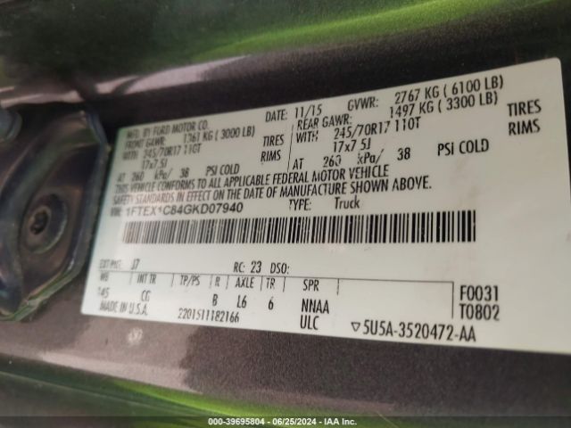 1FTEX1C84GKD07940 Ford F-150 Xl
