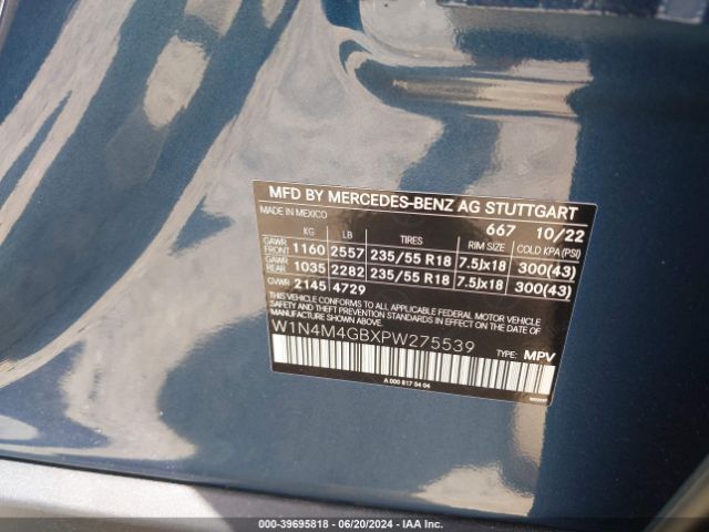 W1N4M4GBXPW275539 Mercedes-Benz GLB 250