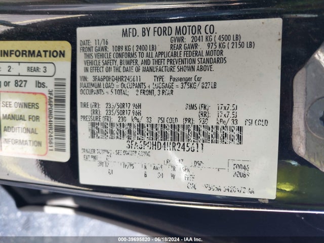 Ford FUSION SE 2017 3FA6P0HD4HR245611 Image 9