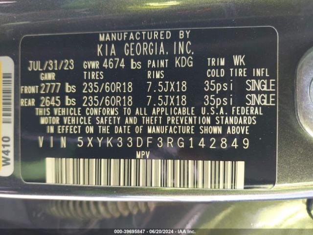 5XYK33DF3RG142849 KIA Sportage Ex