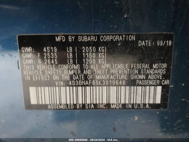 4S3BNAF65K3010648 Subaru Legacy 2.5i Premium