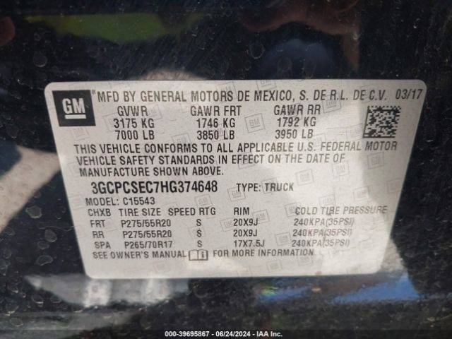3GCPCSEC7HG374648 Chevrolet Silverado 1500 1lz