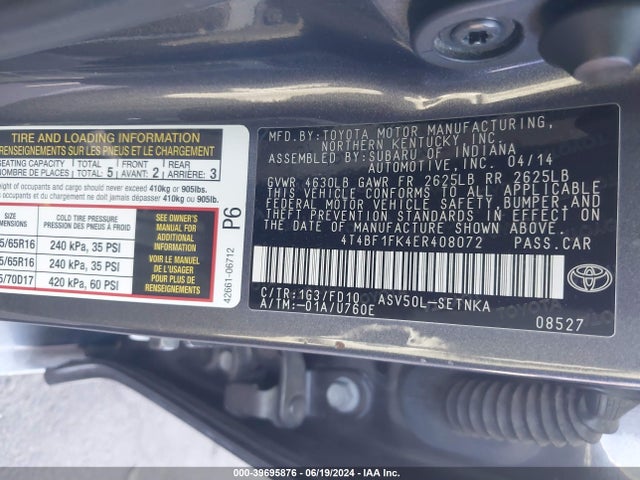 Toyota CAMRY LE 2014 4T4BF1FK4ER408072 Image 9