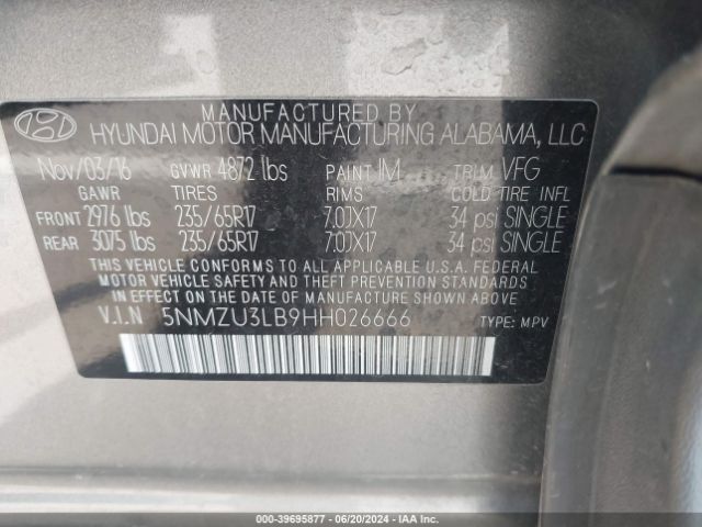 5NMZU3LB9HH026666 Hyundai Santa Fe Sport 2.4l