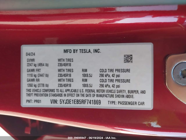 2024 TESLA MODEL 3 5YJ3E1EB5RF741869 Photo 8