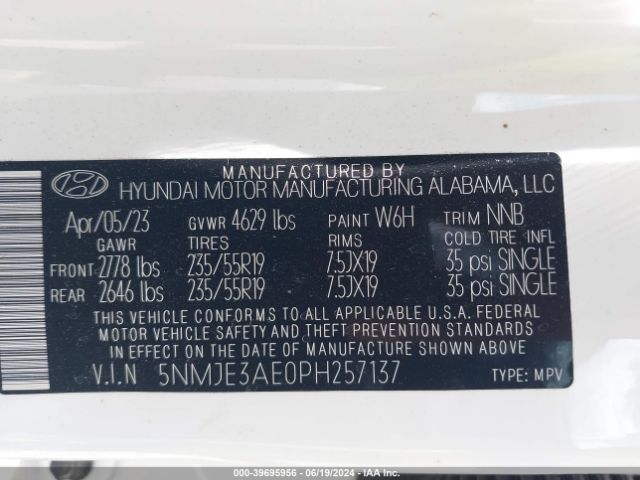 5NMJE3AE0PH257137 Hyundai Tucson Limited
