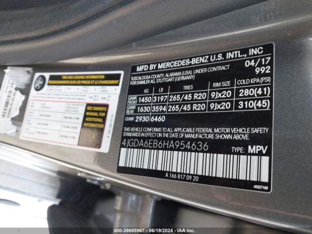 4JGDA6EB6HA954636 Mercedes-Benz Amg Gle 43 4matic