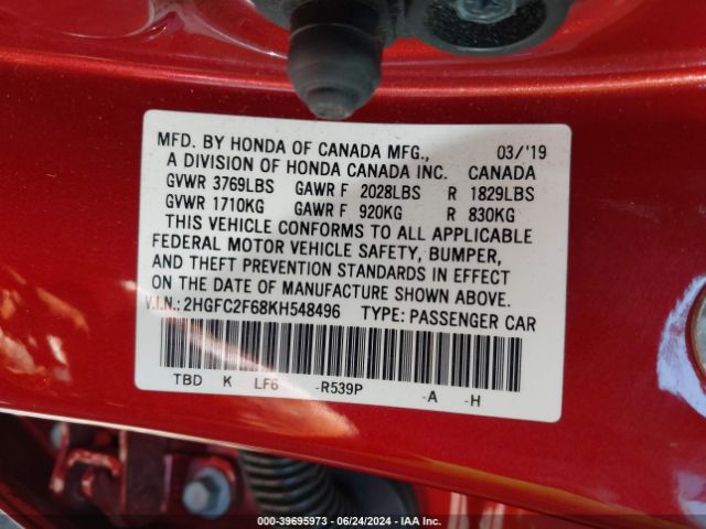 2HGFC2F68KH548496 Honda Civic Lx