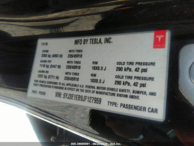 5YJ3E1EB9JF127959 Tesla Model 3 Long Range/performance