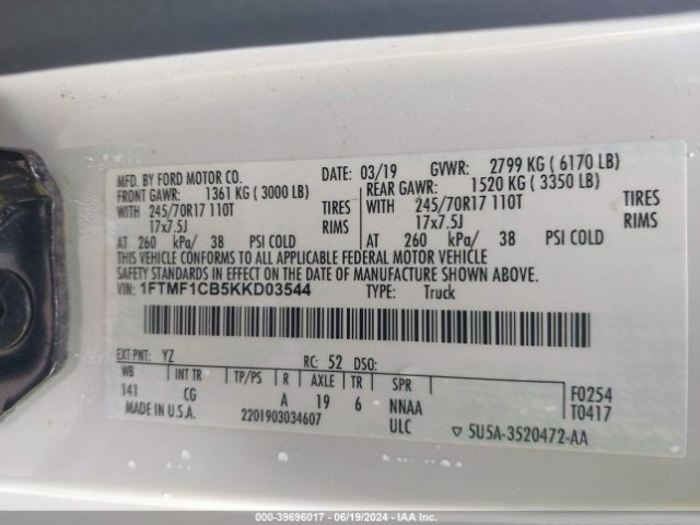 1FTMF1CB5KKD03544 Ford F-150 Xl