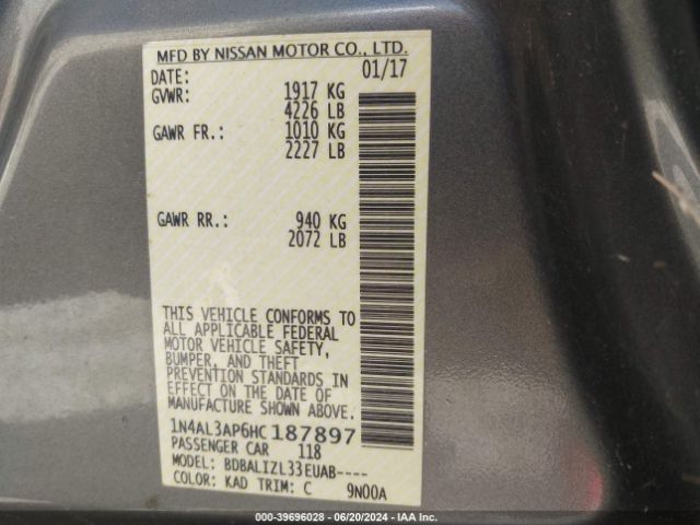 1N4AL3AP6HC187897 Nissan Altima 2.5 Sv