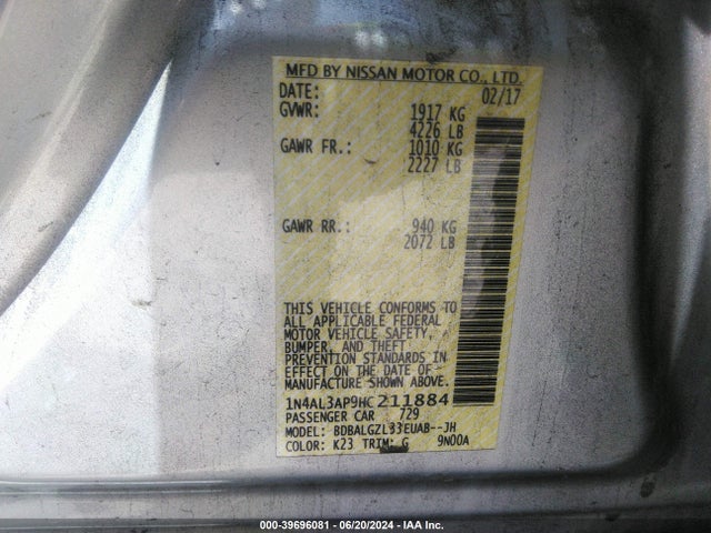 Nissan Altima 2.5 S 2017 1N4AL3AP9HC211884 Image 9