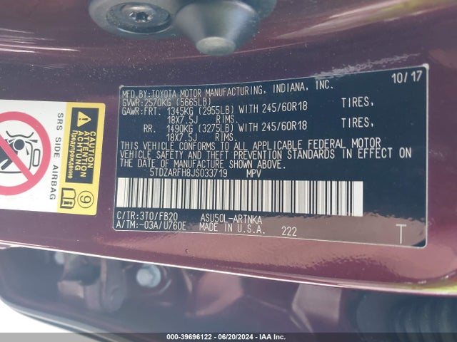 Toyota Highlander Le 2018 5TDZARFH8JS033719 Image 9