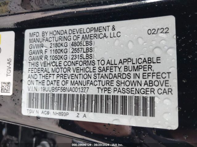 19UUB5F58NA001377 Acura Tlx A-spec Package