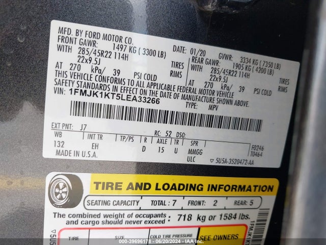 Ford Expedition Limited Max 2020 1FMJK1KT5LEA33266 Image 9