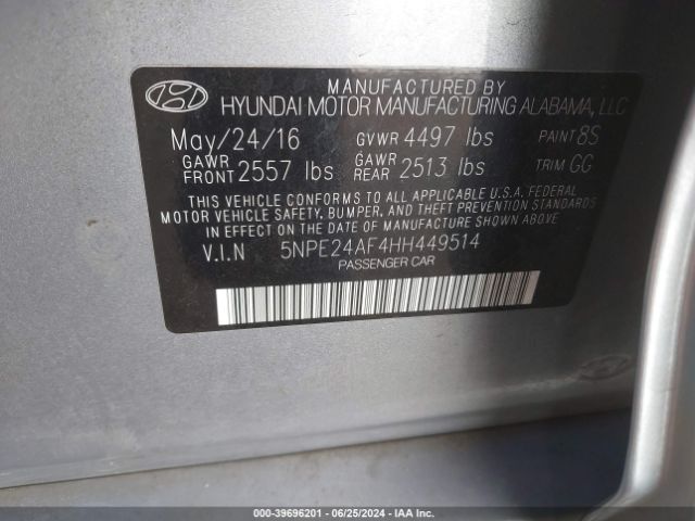 5NPE24AF4HH449514 Hyundai SONATA SE