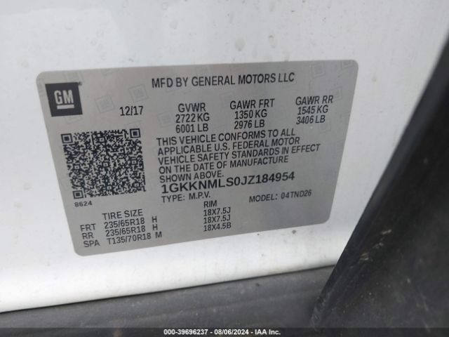 1GKKNMLS0JZ184954 GMC Acadia Slt-1