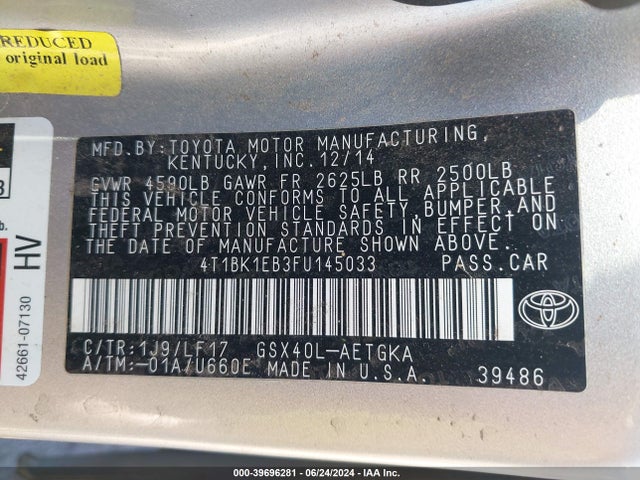 Toyota Avalon Xle Premium 2015 4T1BK1EB3FU145033 Image 9