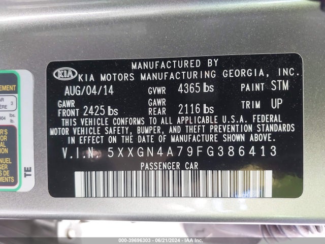 KIA OPTIMA EX 2015 5XXGN4A79FG386413 Image 9