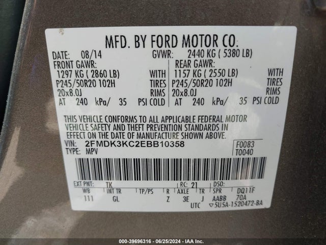 Ford Edge Limited 2014 2FMDK3KC2EBB10358 Image 9