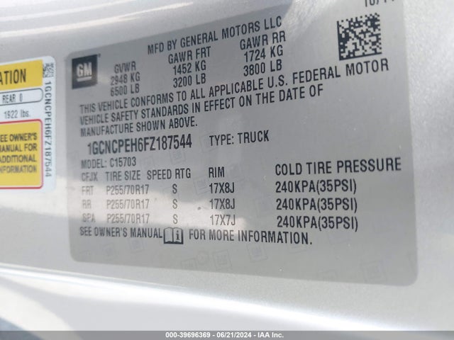 Chevrolet Silverado 1500 Wt 2015 1GCNCPEH6FZ187544 Image 9
