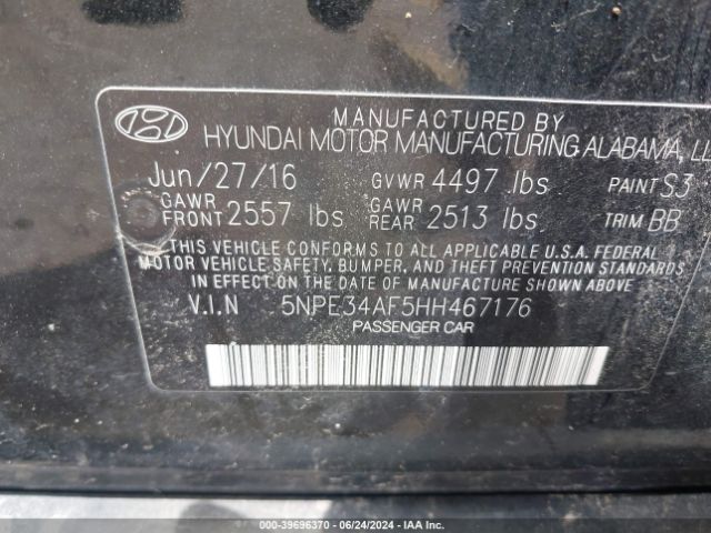 5NPE34AF5HH467176 Hyundai Sonata Limited