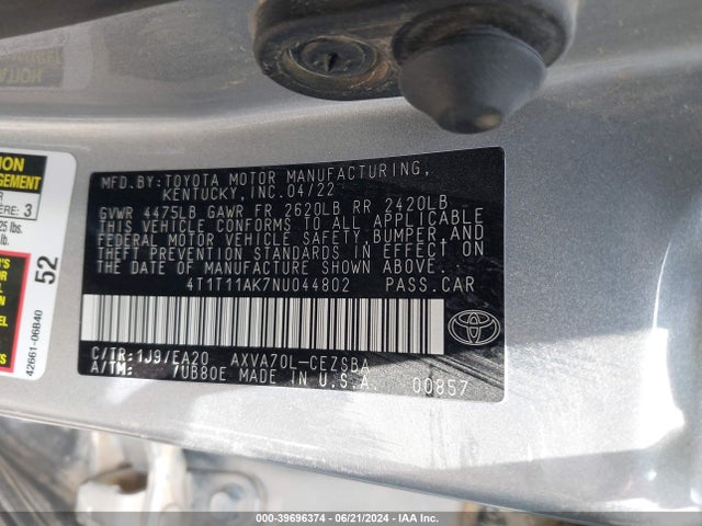 Toyota CAMRY SE 2022 4T1T11AK7NU044802 Image 9